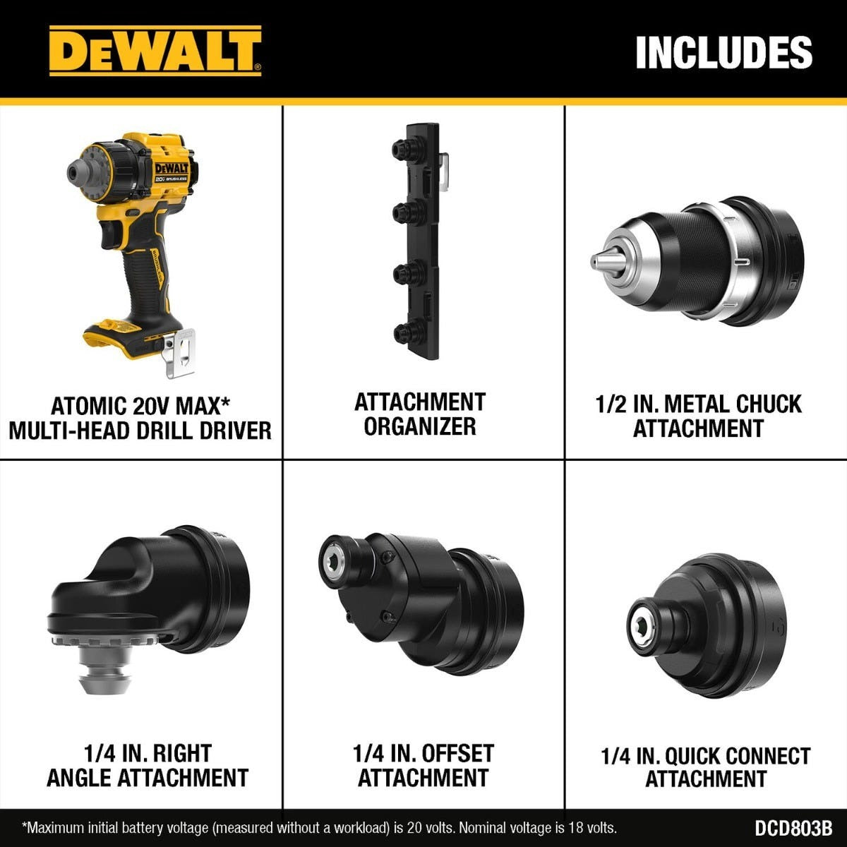 DeWALT DCD803B ATOMIC 20V MAX 5-in-1 Brushless Cordless Multi-Head Drill/Driver w/ 3.5Ah POWERSTACK Starter Kit