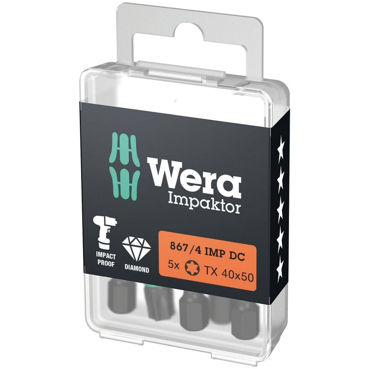 Wera 867/4 Imp Dc Torx Diy Impaktor Bit, Torx 40x50-mm., 5-Pieces