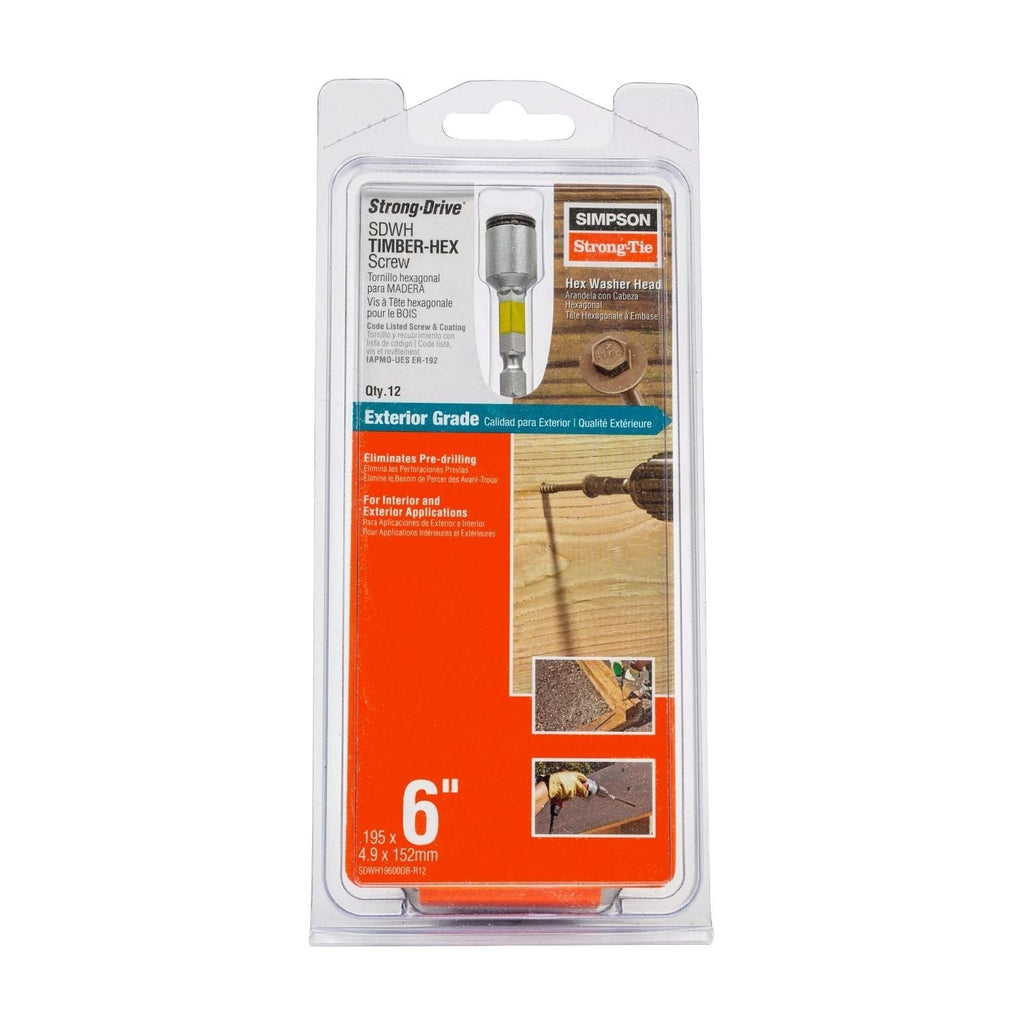 Simpson Strong-Tie SDWH19600DB-R12 Strong-Drive SDWH TIMBER-HEX Screw, 0.195-in. x 6-in. 5/16 Hex, DB Coating, Tan, 12-Pack