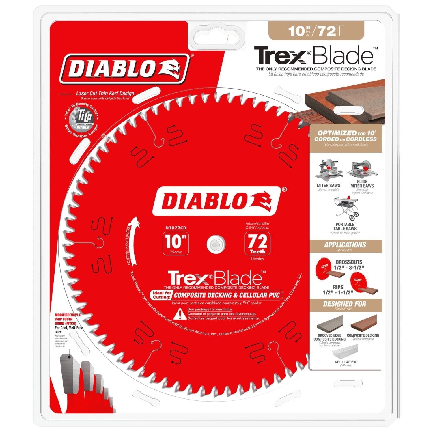 Diablo D1072CD 10-in. x 72-Teeth TrexBlade Saw Blade for Composites and Plastic