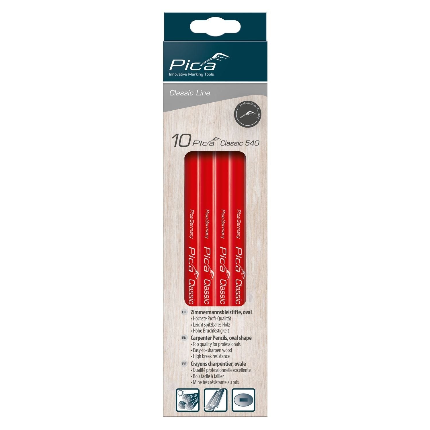 Pica 540/24-10 Red Carpenter Pencil, 10-Pack