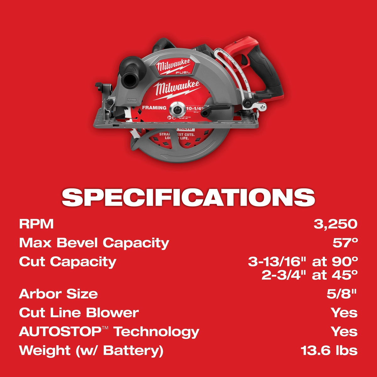 Milwaukee M18 FUEL 10-1/4-in. Rear Handle Circular Saw FORGE 12.0Ah Kit (3026-21HD)