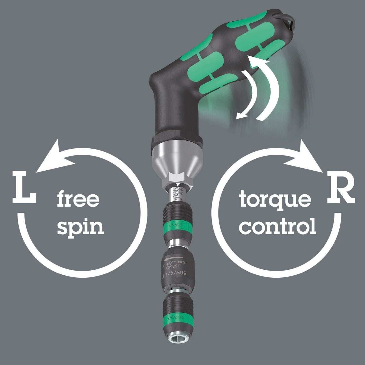 Wera 889/4/1 F Rapidaptor Free-Running Bit Holder For Torque Screwdrivers With Pistol Handle, 1/4-in.x64-mm.
