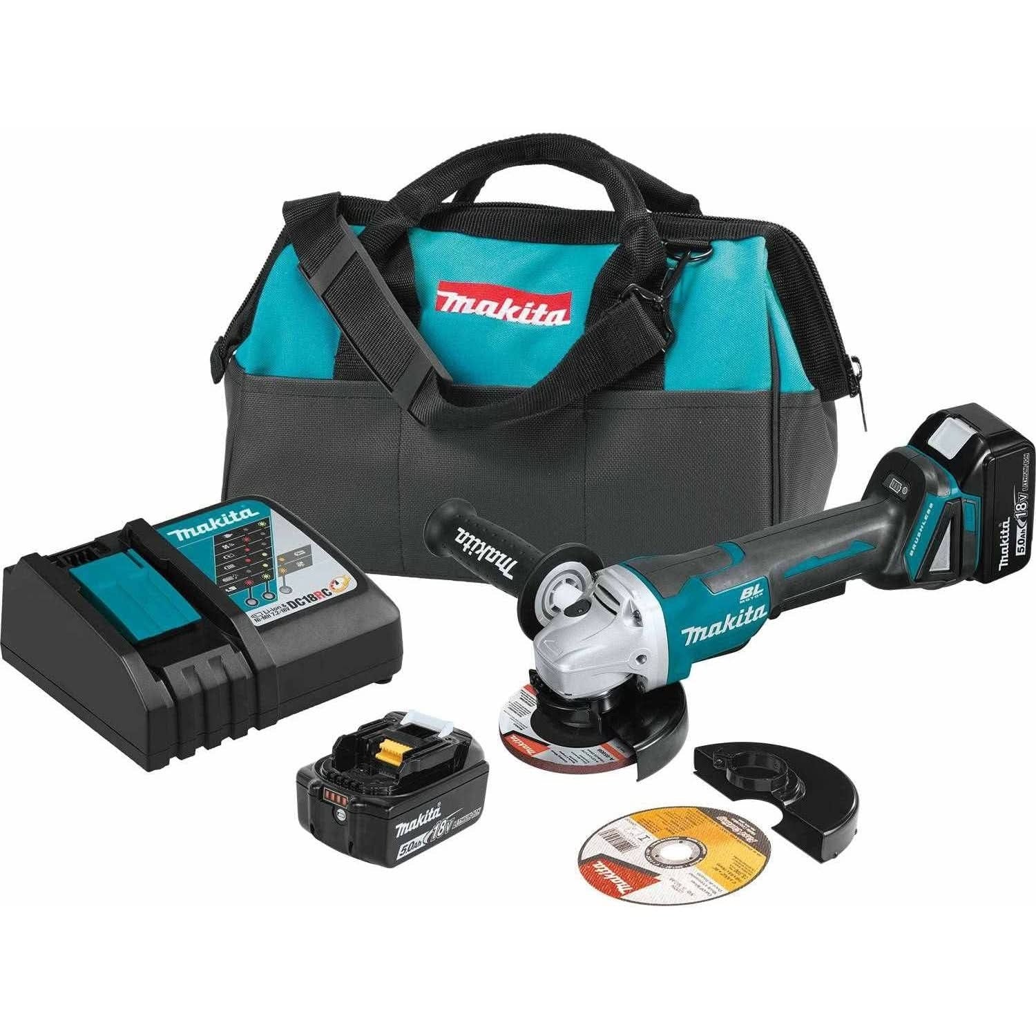 Makita XAG11T 18V LXT Lithium-Ion Brushless Cordless 4-1/2"Â / 5" Paddle Switch Cut-Off/Angle Grinder Kit, with Electric Brake (5.0Ah)