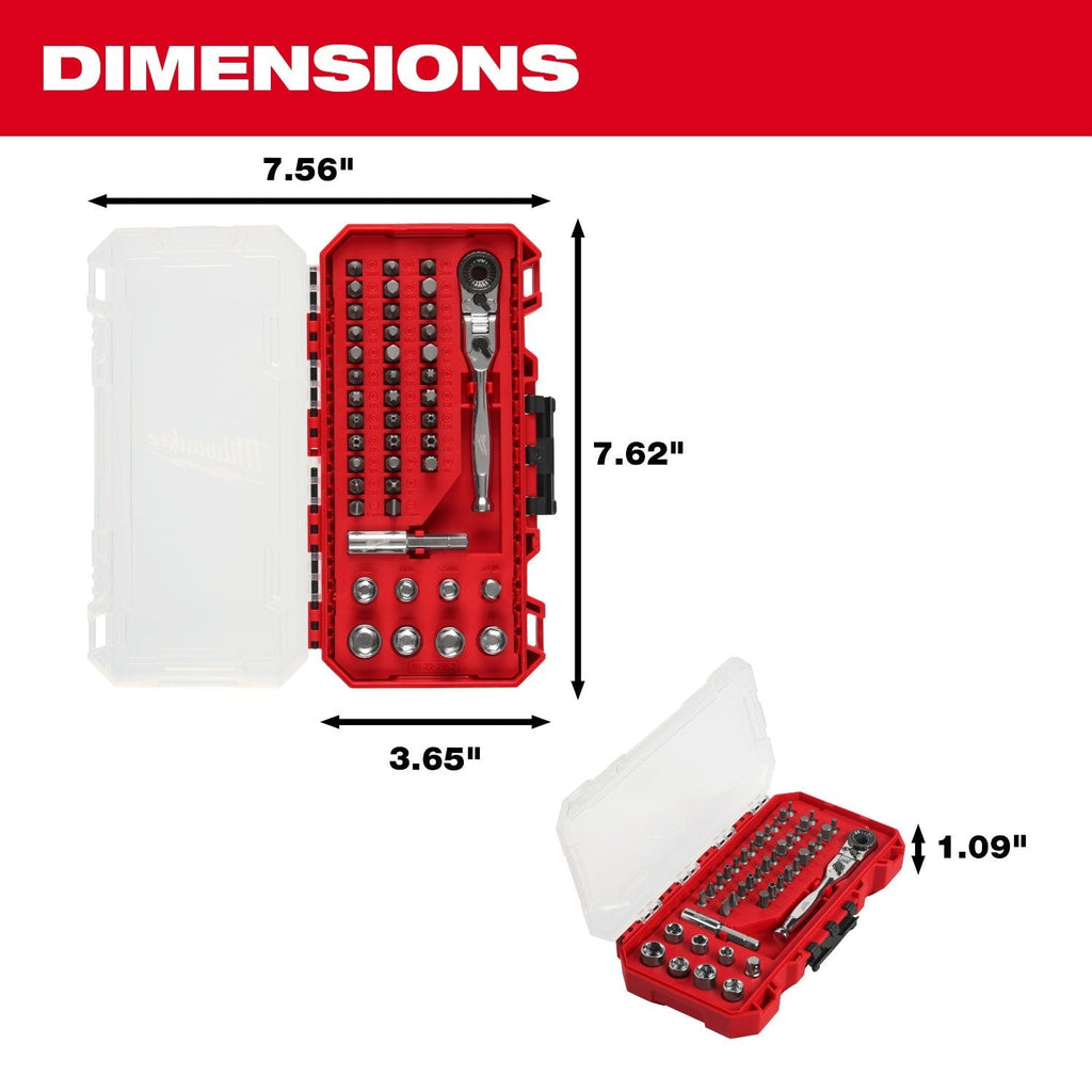 Milwaukee 44pc. 1/4-in. Hex Drive Mini Flex Head Ratchet & Bit Set (48-22-2952)
