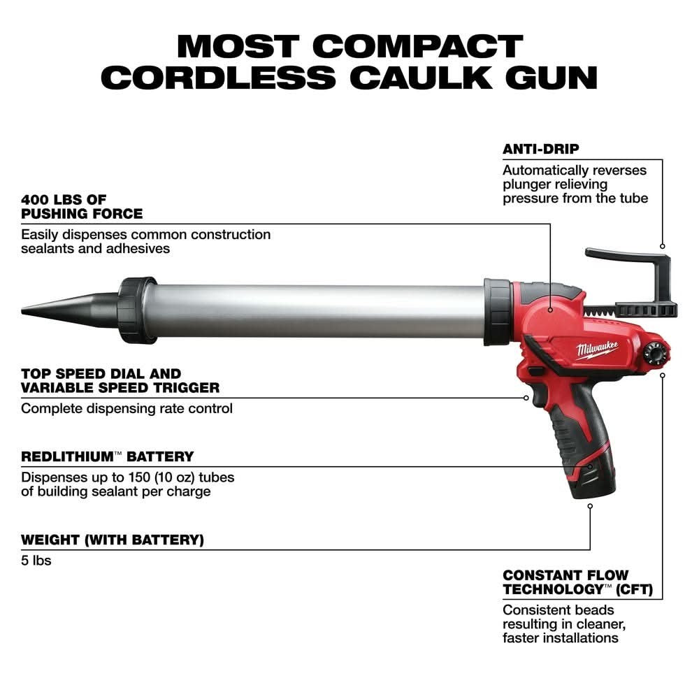 Milwaukee 2442-21 M12 20oz. Aluminum Barrel Sausage Style Caulk and Adhesive Gun Kit