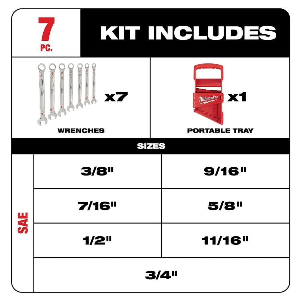 Milwaukee 48-22-9407 7-Piece Combination Wrench Set - SAE