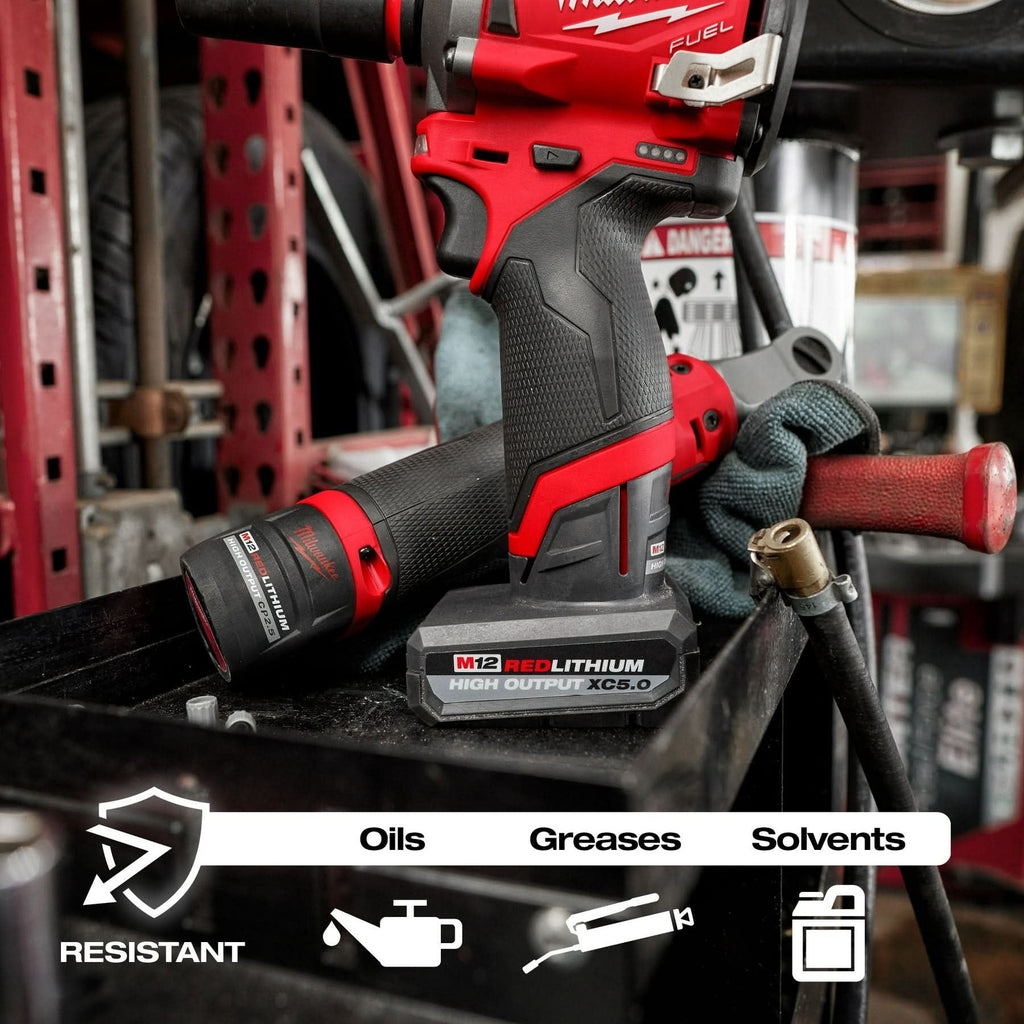 Milwaukee 2475-20 M12 Cordless Compact Tire Inflator w/ M12 REDLITHIUM HIGH OUTPUT XC5.0Ah Battery Pack