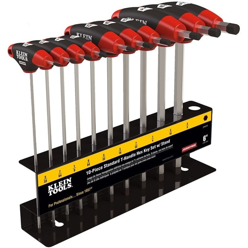 Klein JTH610E 10-Piece 6" SAE Journeyman T-Handle Set with Stand