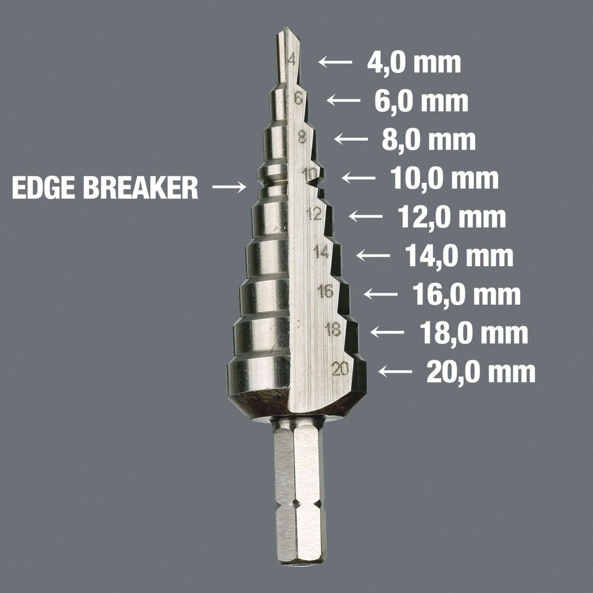 Wera 843 Stepped Drill Bit, 4-20-mm., 75-mm.
