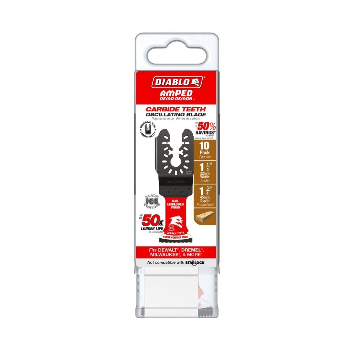 Diablo DOU125CW10 1-1/4-in. Diablo AMPED Demo Demon Carbide Teeth Oscillating Blades for Nail-Embedded Wood, 10-Pack