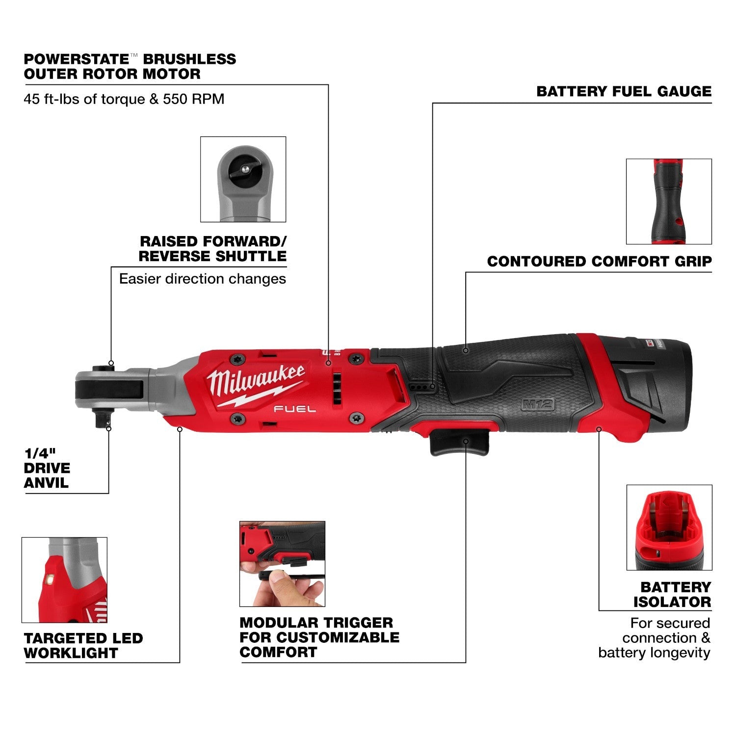 Milwaukee 3052-21 M12 FUEL Brushless 1/4-in. Ratchet 2.5Ah Kit