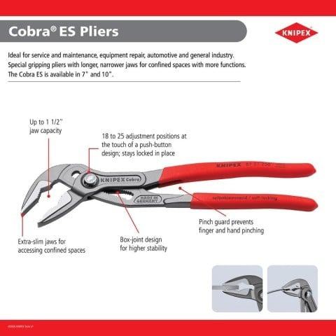 Knipex 2 Pc Cobra ES Extra-Slim Pliers Set, 7-1/4-in. and 10-in. (9K 00 80 189 US)