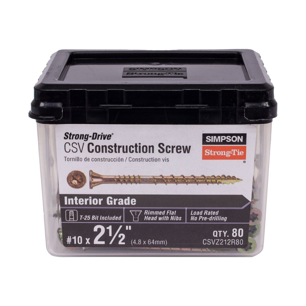 Simpson Strong-Tie CSVZ212R80 Strong-Drive CSV Construction Screw, #10 x 2-1/2-in. T25, Flat Head, Yellow Zinc, 80-Pack