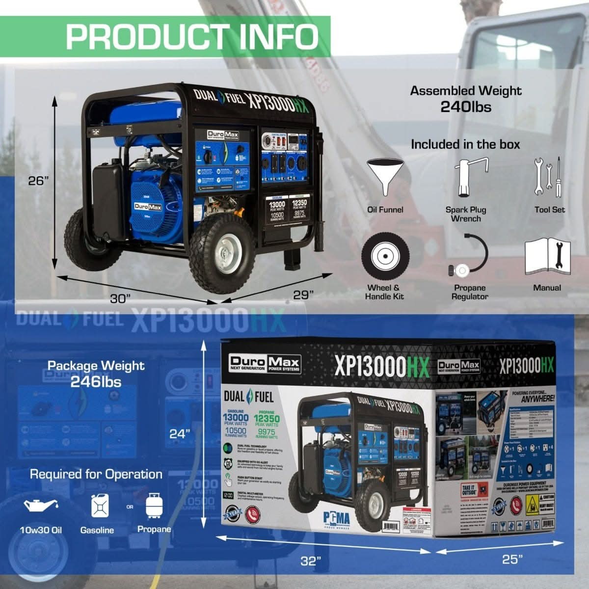 DuroMax XP13000HX 13000-Watt 500cc Dual Fuel Gas Propane Portable Generator with CO Alert