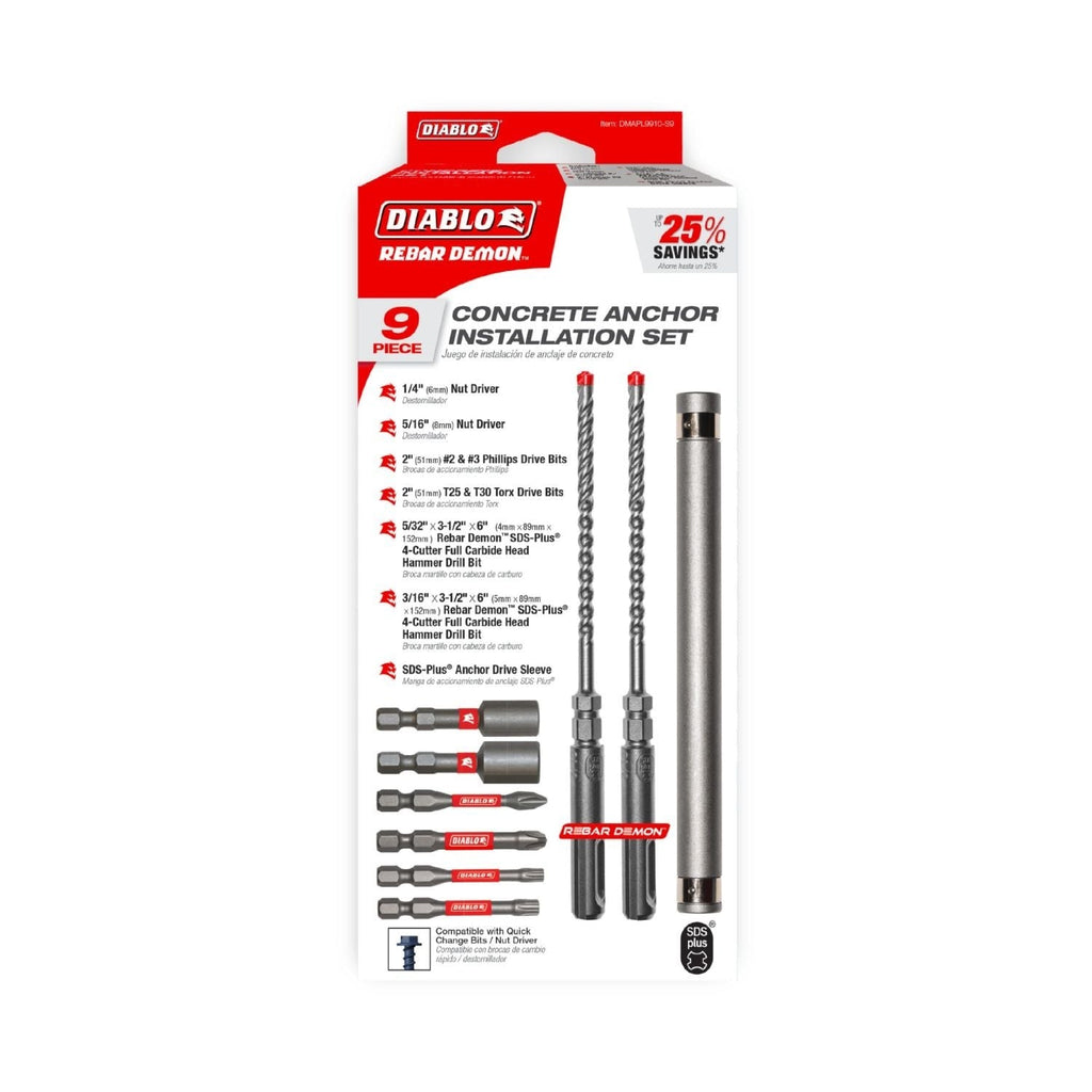 Diablo DMAPL9910-S9 9pc Rebar Demon Concrete Anchor Drive Installation Set, 9-Piece