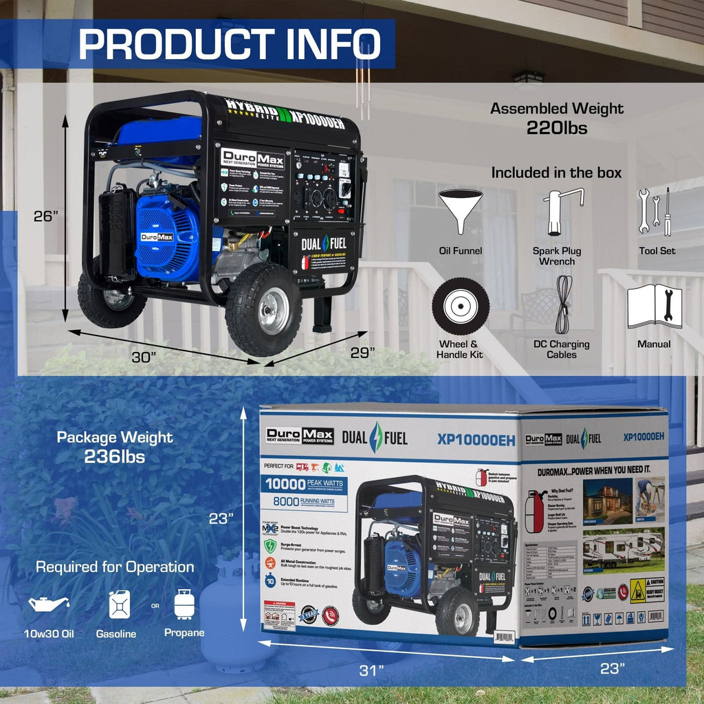 DuroMax XP10000EH 10,000-Watt 439cc Electric Start Dual Fuel Hybrid Portable Generator