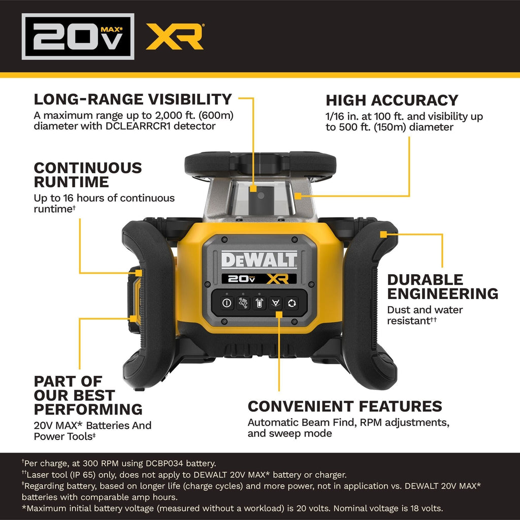 DEWALT 20V MAX XR Green Rotary Laser Powerstack 1.7Ah Kit (DCLE35121GE1)