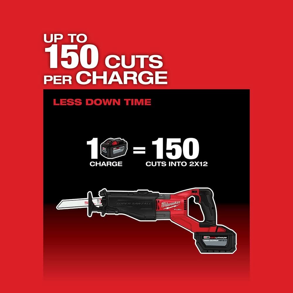 Milwaukee 2722-20 M18 Fuel Super Sawzall Reciprocating Saw 5.0Ah Kit w/ 15-Pc SAWZALL Blade PACKOUT Kit