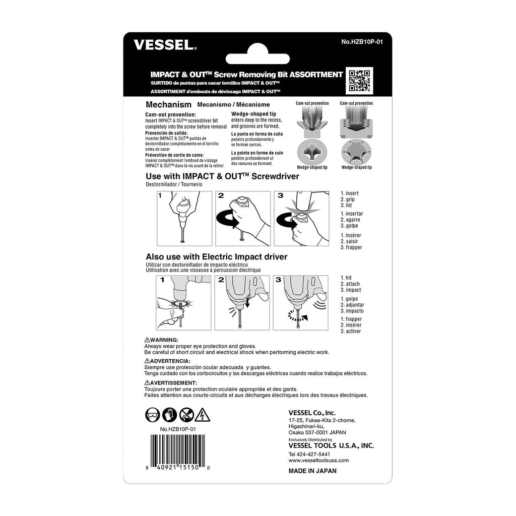 Vessel HZB10P01 IMPACT & OUT Screw Removing Bit Assortment