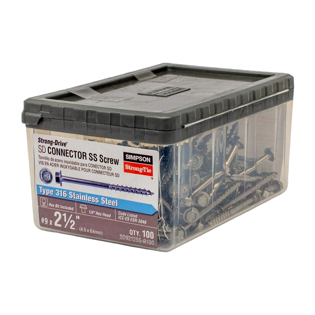 Simpson Strong-Tie SD9212SS-R100 Strong-Drive SD CONNECTOR SS Screw, #9 x 2-1/2-in. 1/4-Hex Drive, Type 316, 100-Pack