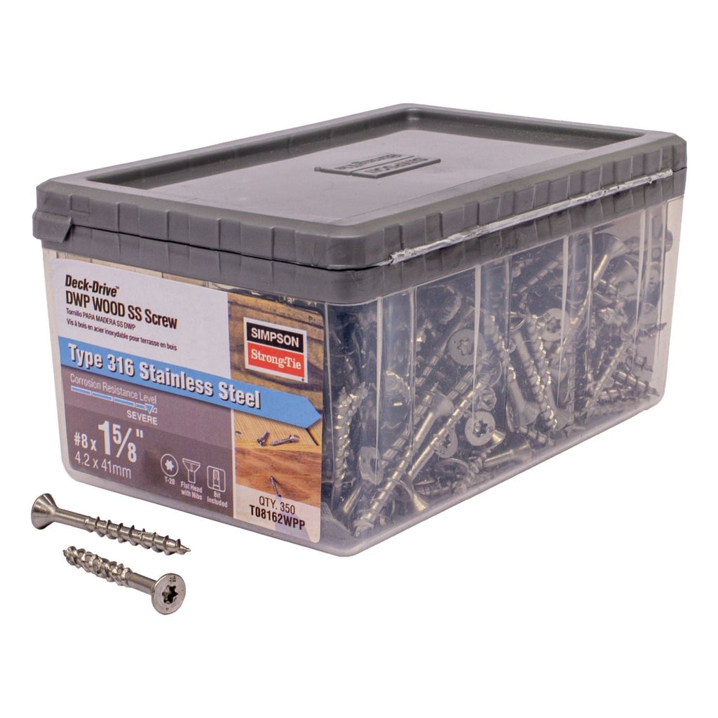 Simpson Strong-Tie T08162WPP Deck-Drive DWP WOOD SS Screw, #8 x 1-5/8-in. T20, Flat Head, Type 316, 350-Pack