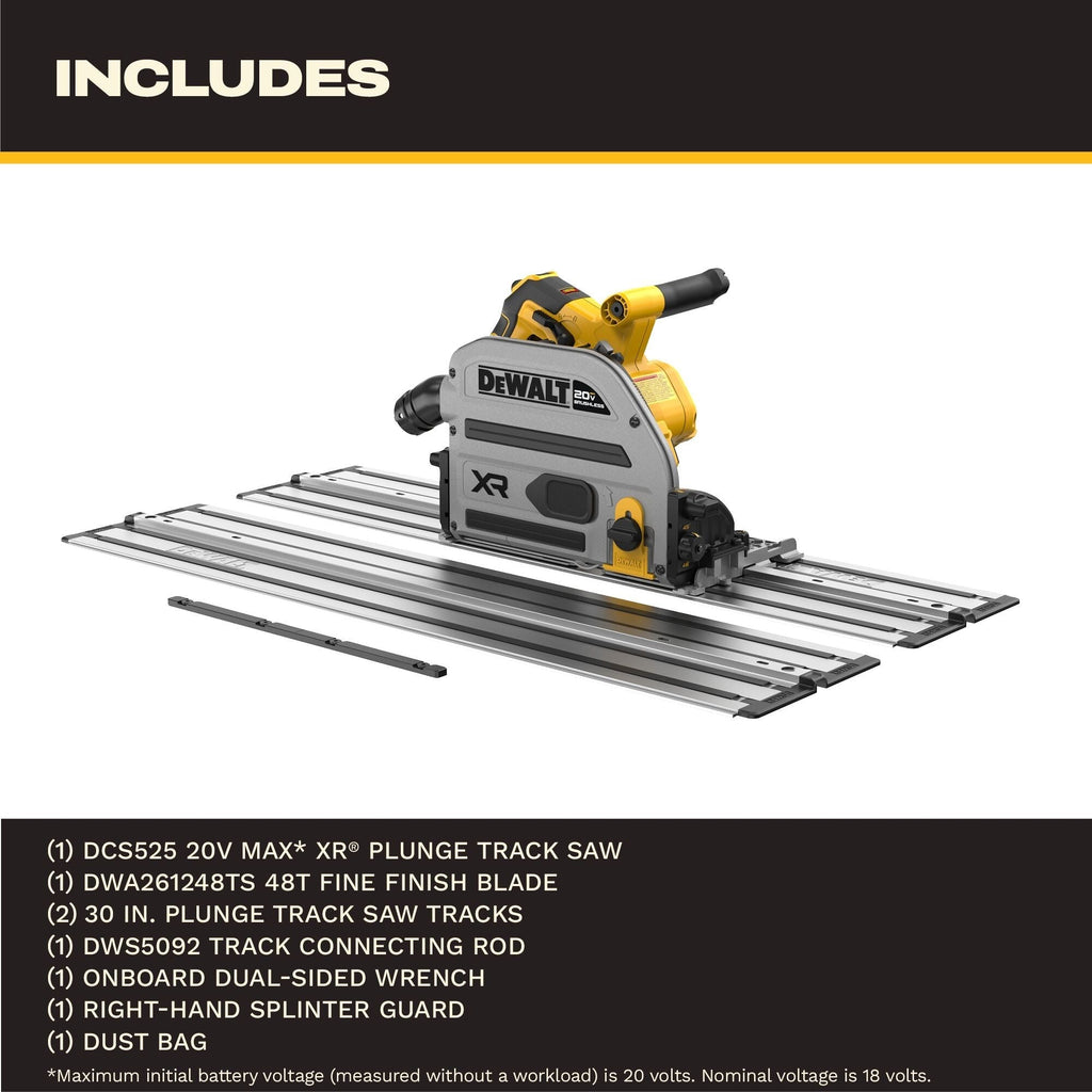 DEWALT 20V XR Cordless 6-1/2-in Track Saw + Guide Rail Track Bundle (DCS525ST)