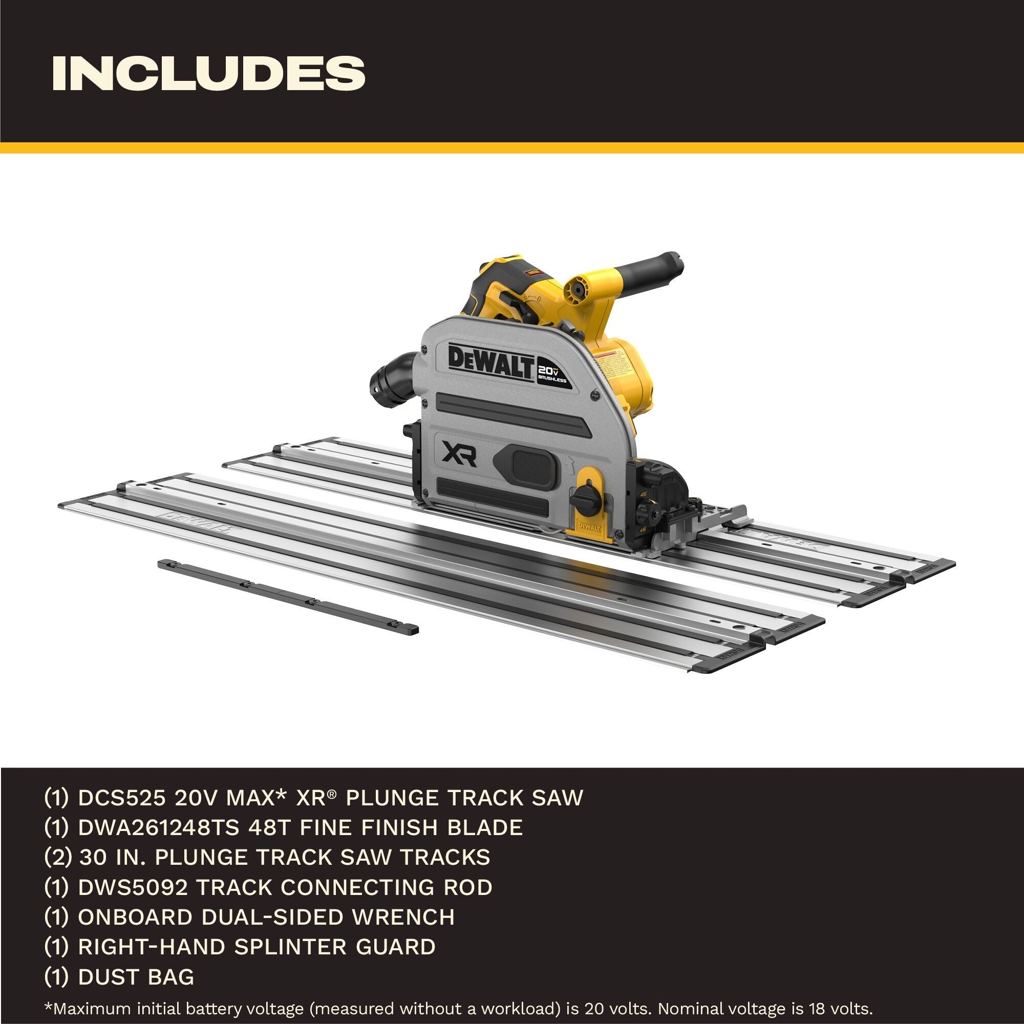 DEWALT 20V XR Cordless 6-1/2-in Track Saw + Guide Rail Track Bundle (DCS525ST)