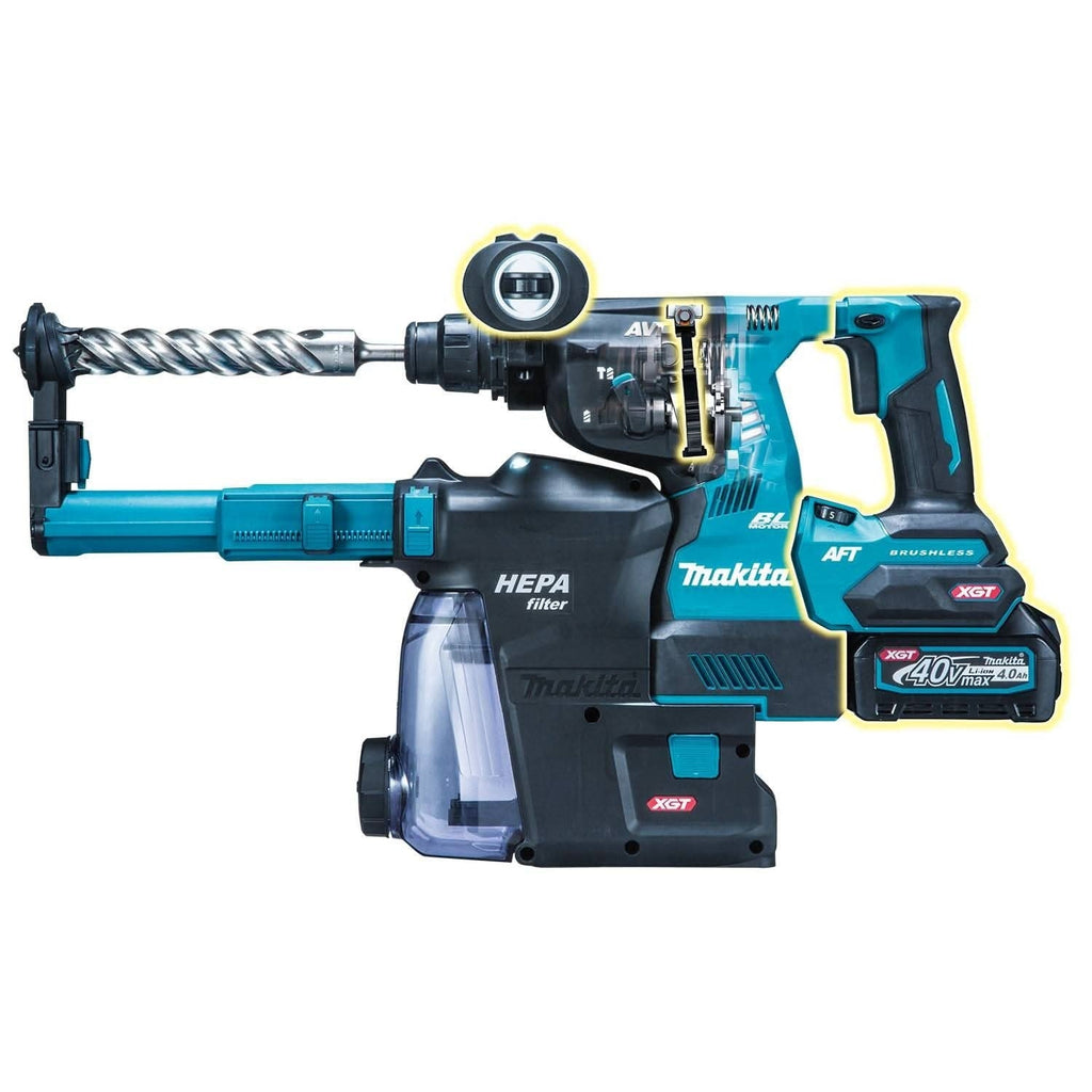 Makita GRH01M1W 40V max XGT Brushless Cordless 1-1/8" SDS-PLUS AVT Rotary Hammer Kit w/ Dust Extractor, AFT, AWS Capable (4.0Ah)