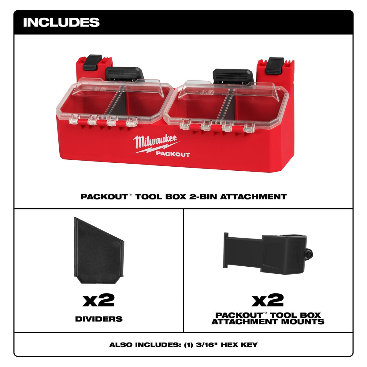 Milwaukee 48-22-8610 PACKOUT Tool Box 2-Bin Attachment