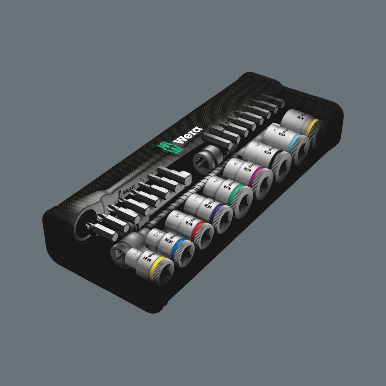 Wera 8100 SB 10 Zyklop Metal Ratchet Set With Push-Through Square, 3/8-in. Drive, Imperial, 29-Pieces