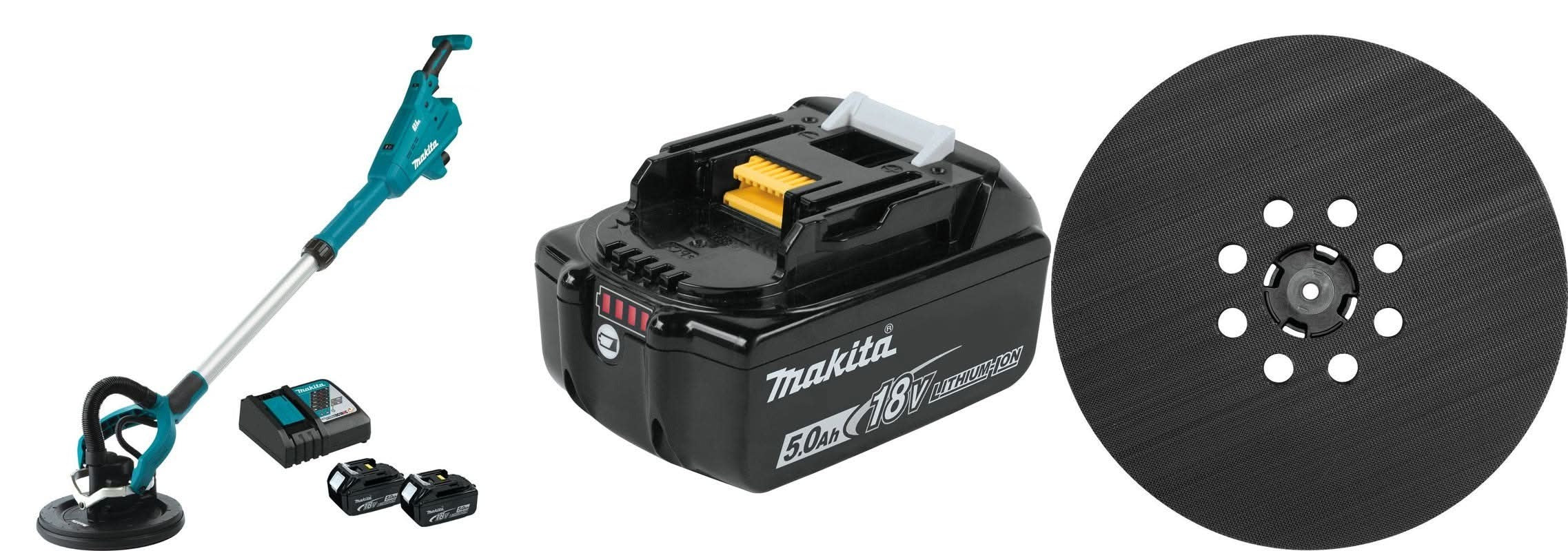 Makita 18V LXT Lithium-Ion Brushless Cordless 9" Drywall Sander and Backing Pad Kit, AWS Capable with Battery