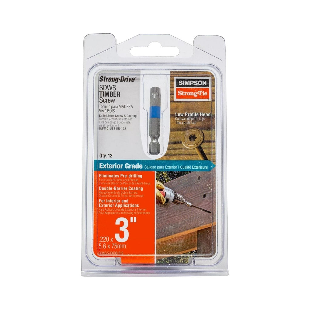 Simpson Strong-Tie SDWS22300DB-R12 Strong-Drive SDWS TIMBER Screw (Exterior Grade), 0.220-in. x 3-in. T40, Tan, 12-Pack
