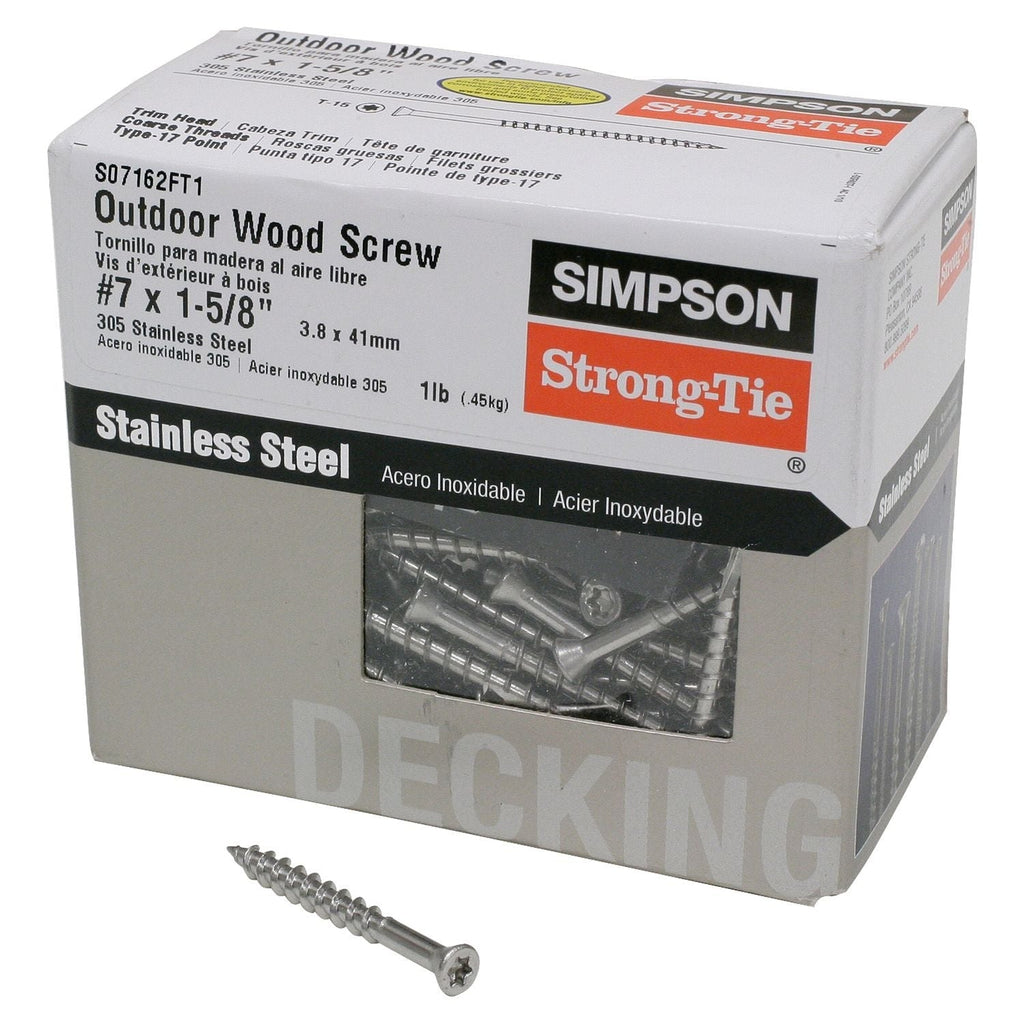 Simpson Strong-Tie S07162FT1 Trim-Head Screw, 6-Lobe Drive, #7 x 1-5/8-in. T-15 Type 305, 1-lb.