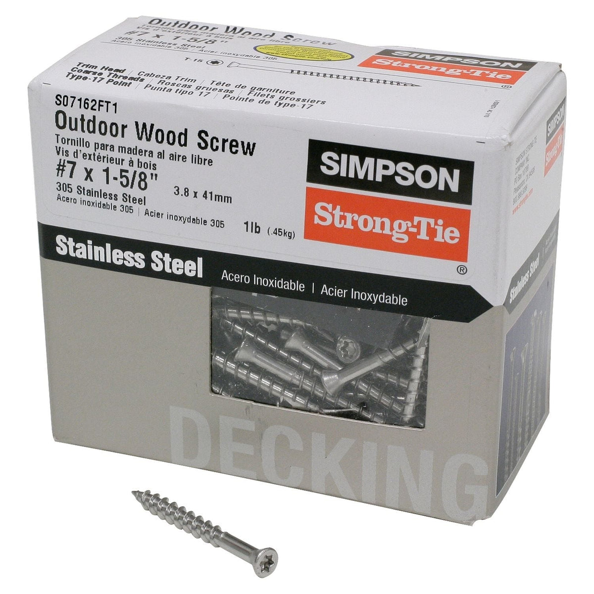 Simpson Strong-Tie S07162FT1 Trim-Head Screw, 6-Lobe Drive, #7 x 1-5/8-in. T-15 Type 305, 1-lb.