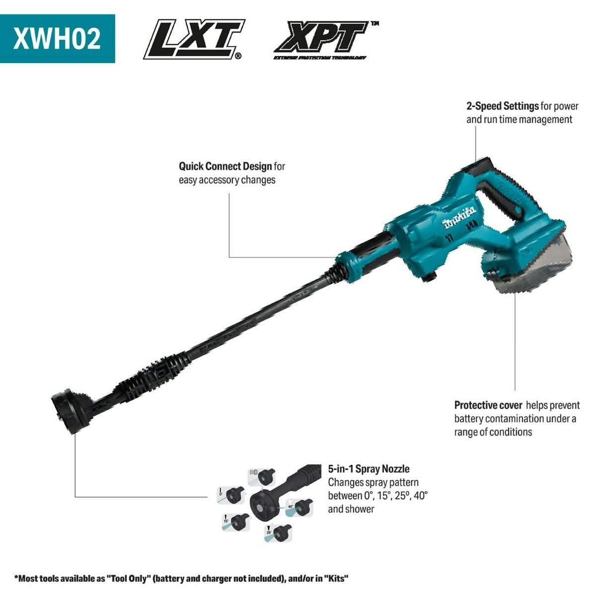 Makita XWH02Z 18V LXT Cordless 320 PSI 0.7 GPM Power Cleaner 4.0Ah Kit