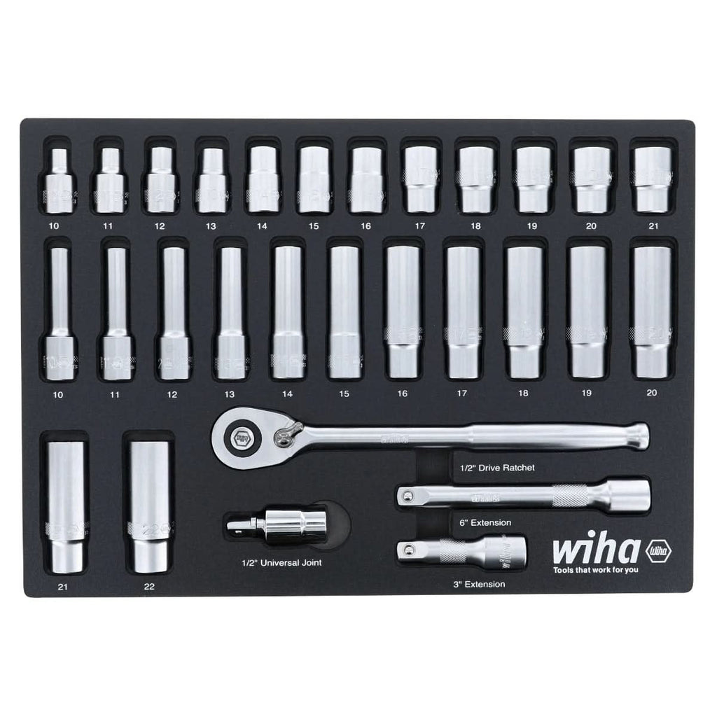 Wiha 33895 29-Piece 1/2" Drive Metric Professional Standard & Deep Socket Set