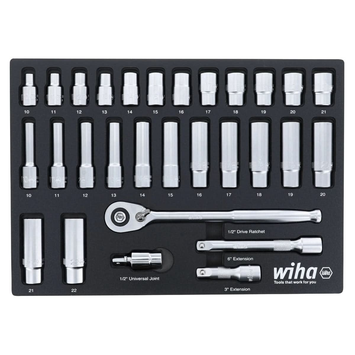 Wiha 33895 29-Piece 1/2" Drive Metric Professional Standard & Deep Socket Set