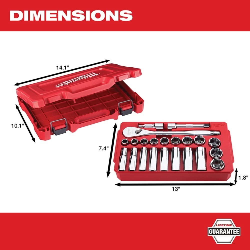 Milwaukee 48-22-9410 1/2" Drive 22-Piece SAE Ratchet & Socket Set