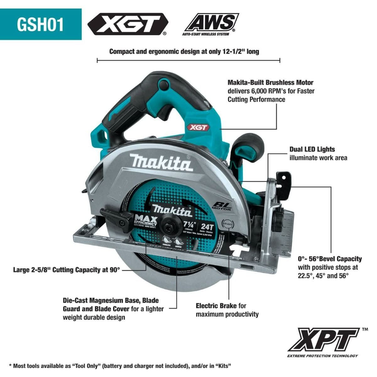 Makita GSH01Z 40V max XGT Brushless Cordless 7-1/4" Circular Saw, AWS Capable, Tool Only