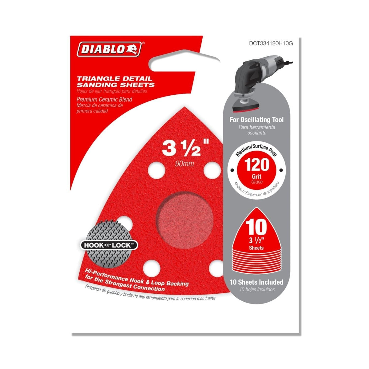 Diablo DCT334120H10G 3-3/4 in. 120-Grit (Fine) Oscillating Detail Triangle Sanding Sheets (10-Pack)