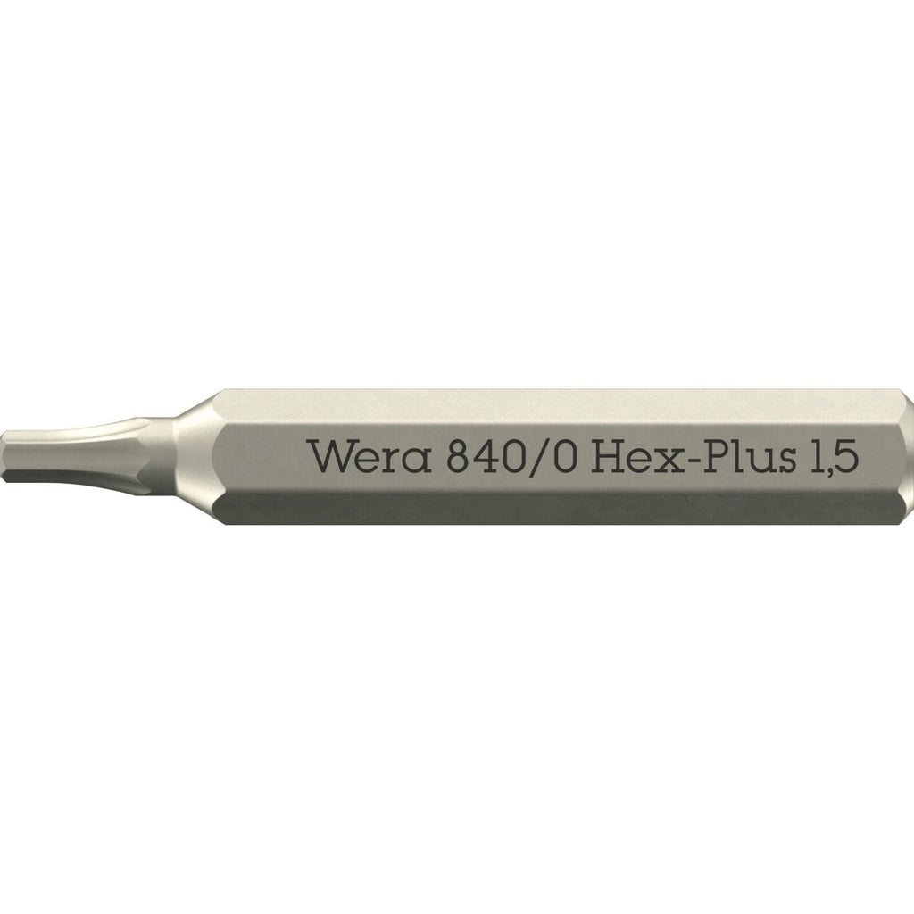 Wera 840/0 Hex-Plus Micro Bit For Hexagonal Socket Head Screws, 1.5x30-mm.