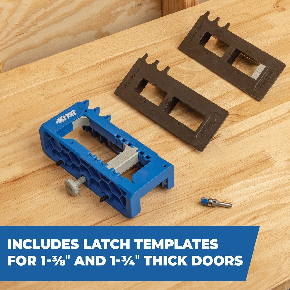 Kreg Tool Door Hinge Routing Jig with 1/2-in. Straight Router Bit for 2-1/2-in. to 5-in. Hinges (KRTHJ100)
