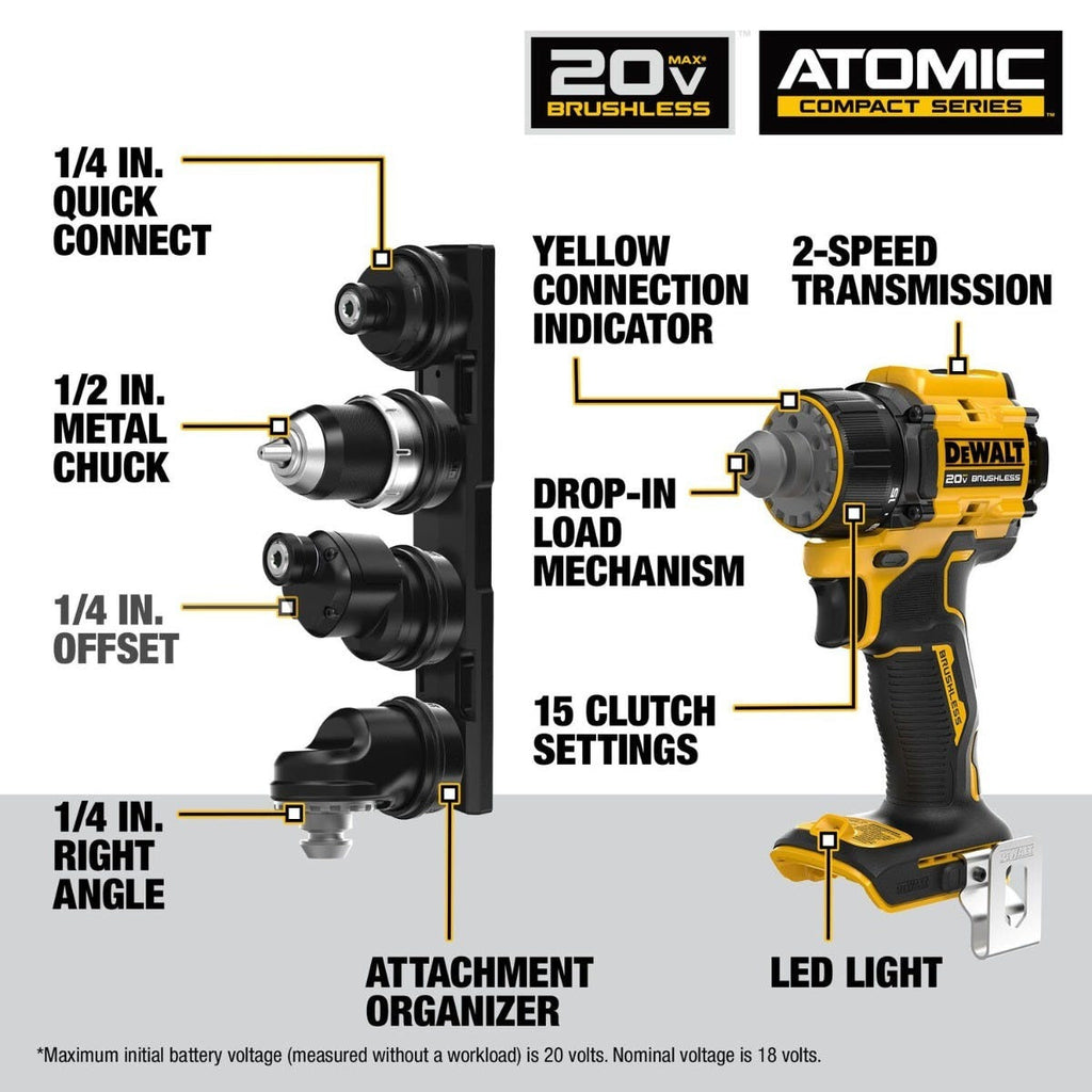 DeWALT DCD803B ATOMIC 20V MAX 5-in-1 Brushless Cordless Multi-Head Drill/Driver w/ 3.5Ah POWERSTACK Starter Kit
