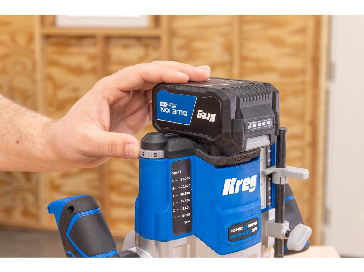 Kreg 20V Cordless Ionic Drive 2 -1/4 Horsepower Plunge Router 4.0Ah Kit (KPTBPR225B)