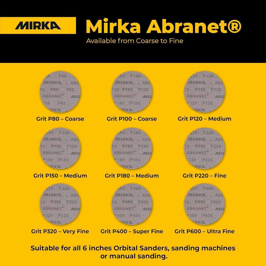 Mirka Abranet 6-in. 180 Grit Hook and Loop Mesh Sanding Discs, 50-Pack (9A-241-180)