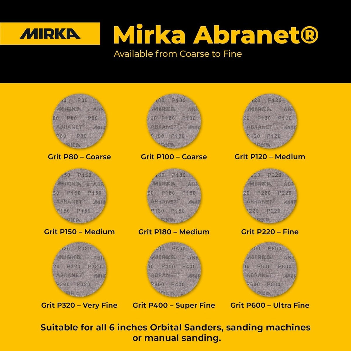 Mirka Abranet 6-in. 180 Grit Hook and Loop Mesh Sanding Discs, 50-Pack (9A-241-180)
