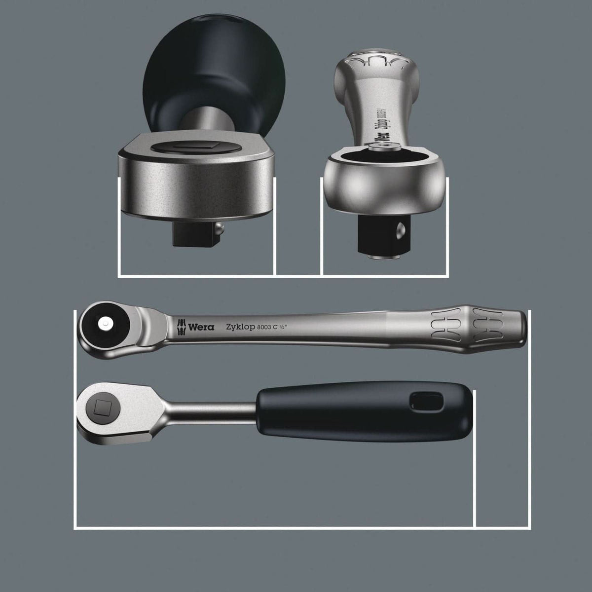 Wera 8003 C Zyklop Metal Ratchet With Push-Through Square And 1/2-in. Drive, 1/2-in.x281-mm.