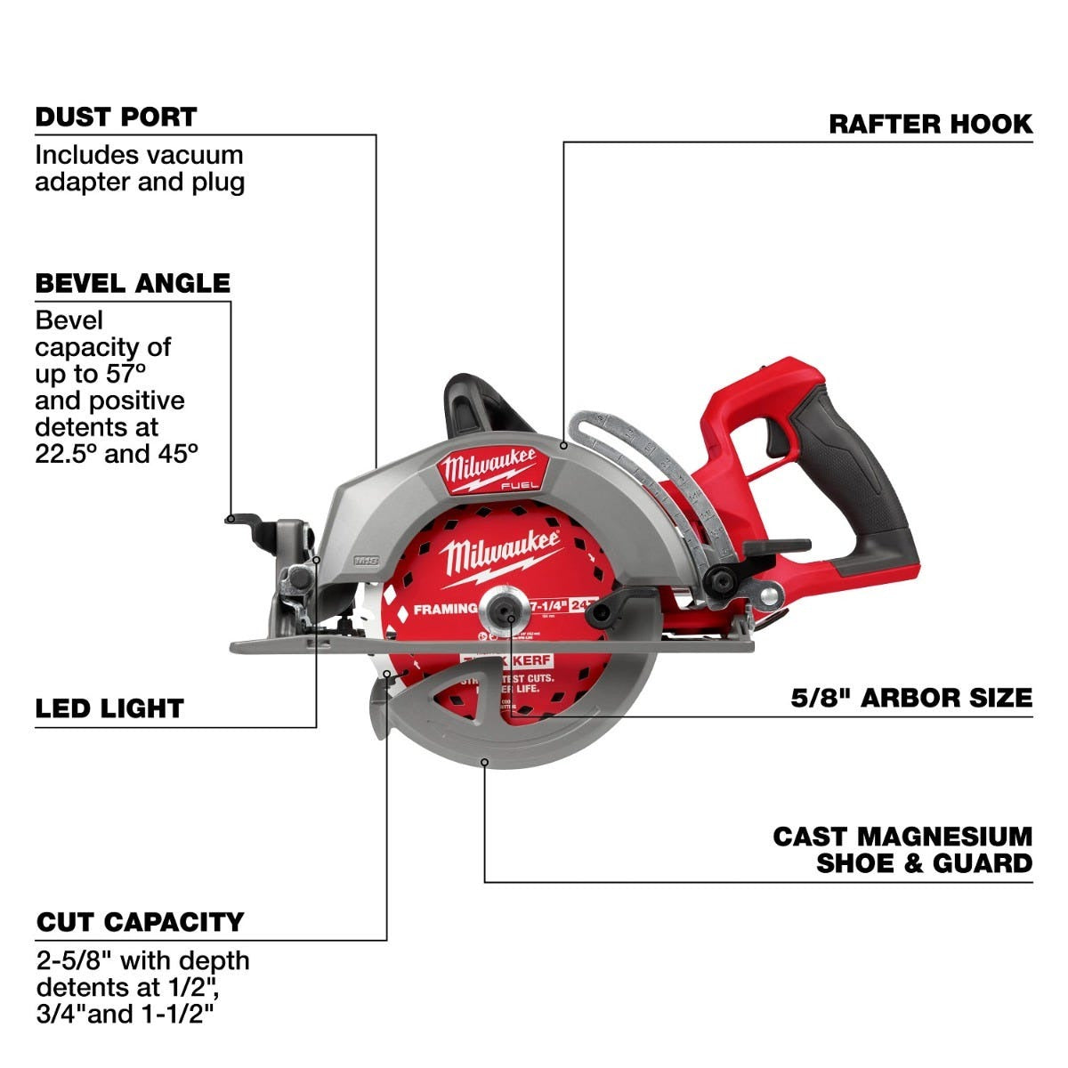Milwaukee 2930-20 M18 FUEL 7-1/4-in. Rear Handle Circular Saw + M18 REDLITHIUM HIGH OUTPUT XC 6.0Ah Battery 2-Pack
