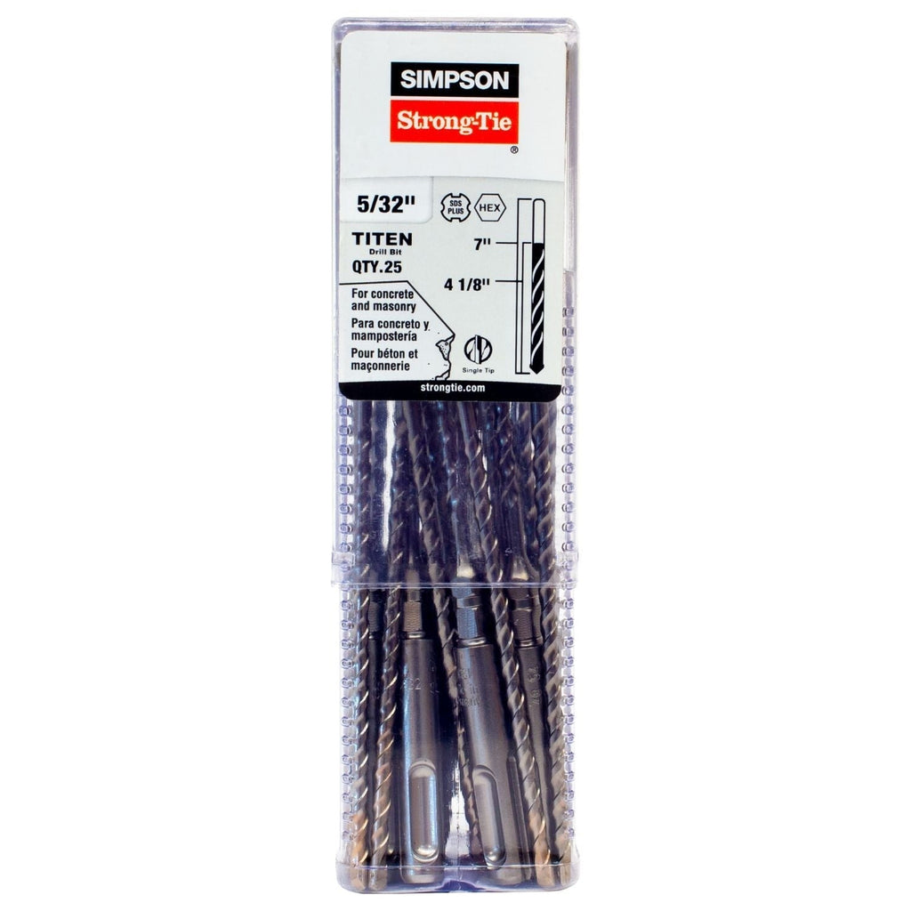 Simpson Strong-Tie MDPL01507H-R25 5/32-in. x 7-in. SDS-plus Shank Titen Turbo Screw Drill Bit/Driver, 25-Pack